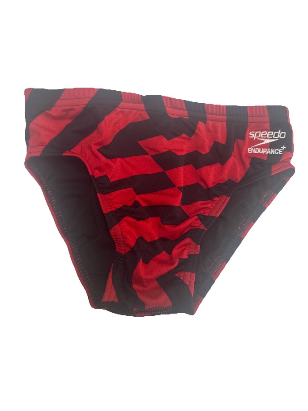 Speedo Endurance+ Men’s Swim Brief Size 28 Red Black Geometric NWT
